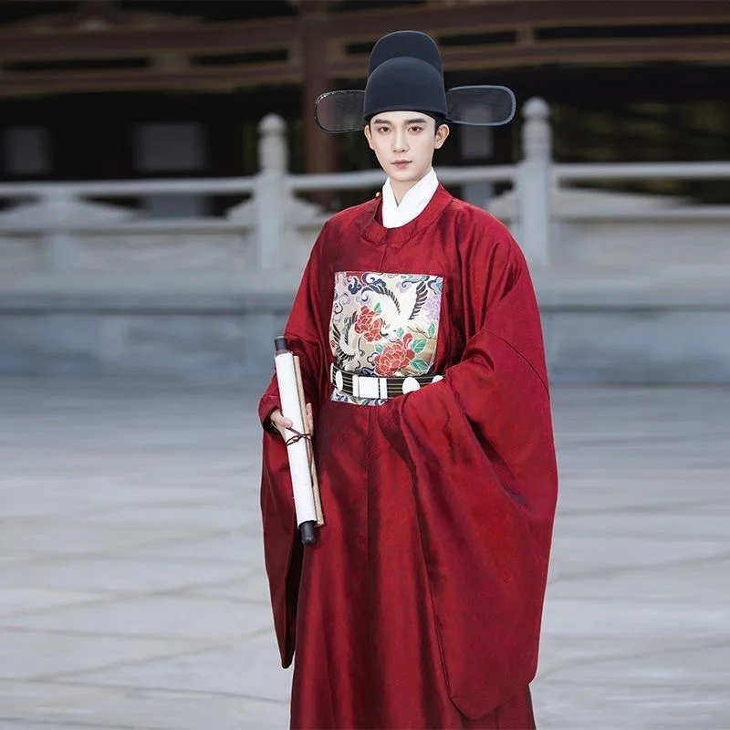 

Men's Hanfu Brocade round Neck Robe Ancient Costume Adult Clothes First Product Civil Officer Patch Crane Dark Pattern Cloud