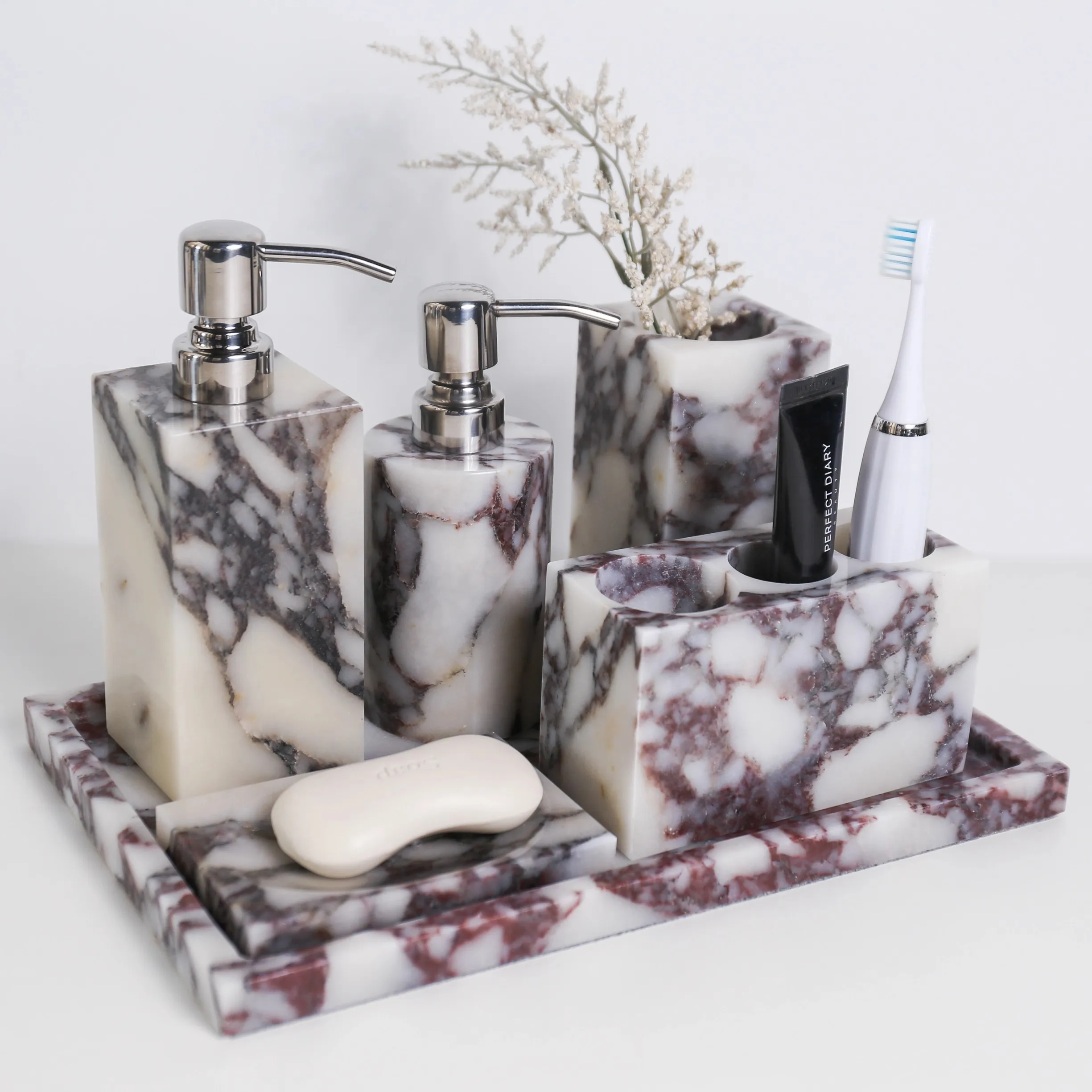 Natural Marble Bathroom Supplies Set Toothbrush Storage Cup Hotel Advanced Special Use Hand Sanitizer Bottle Pallet Assembly