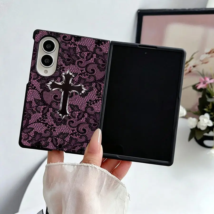 Case for Samsung Galaxy Z Fold8 Wide ZFold Wide ZFold8 Z Fold 8 Luxury Phone Cover Cross Lace Pattern