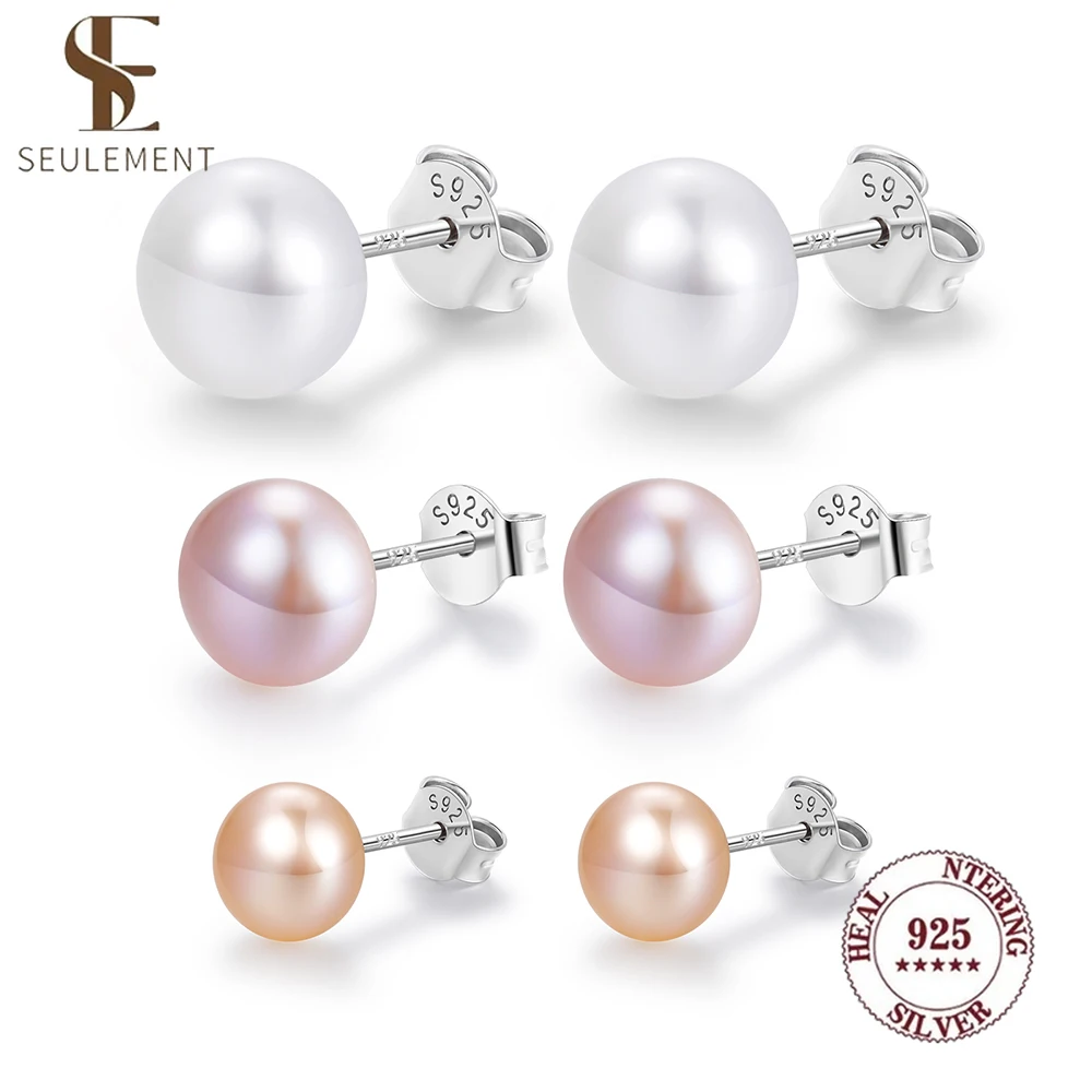 

Seulement Natural Freshwater Pearls Stud Earrings for Women 925 Sterling Silver Simple Colorful Handpicked Pearl Earring Jewelry