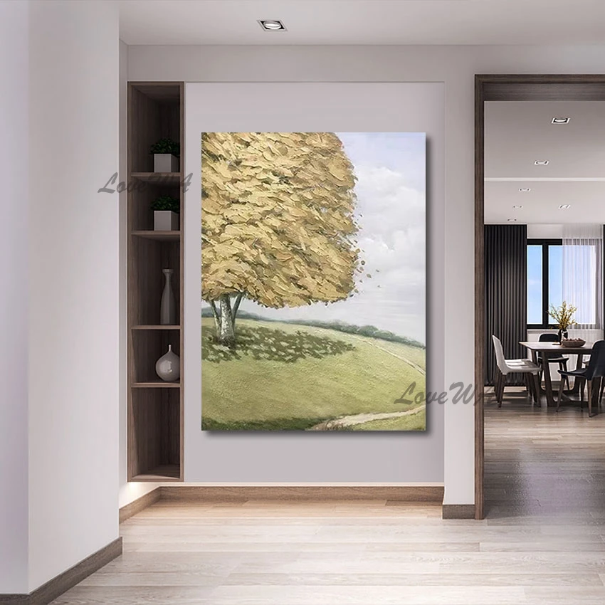 Abstract Acryllic Wall Artwork Frameless Large Tree Lawn Scenery Art Picture Beautiful Natural Landscape Oil Painting On Canvas