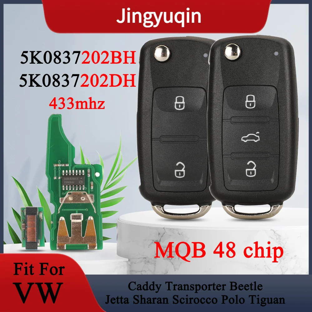 Jingyuqin 5K0837202BH/DH MQB 48 Chip 433 MHz Fernbedienung Autoschlüssel für VW Caddy Transporter Beetle Jetta Sharan Scirocco Polo Tiguan