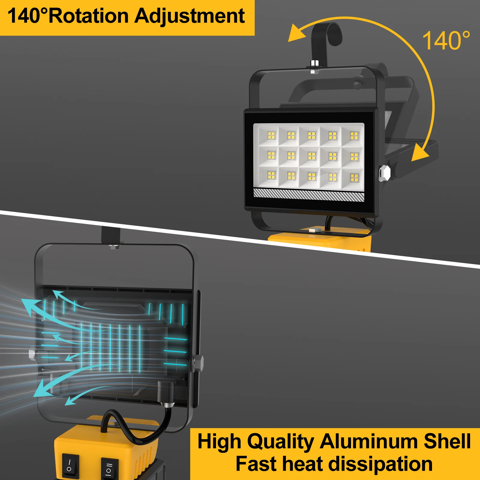 Portable 60W LED Work Light With Hook Handheld Emergency Tool Camping Light 6000LM 60LED Rechargeable LED Flood Light for DeWalt