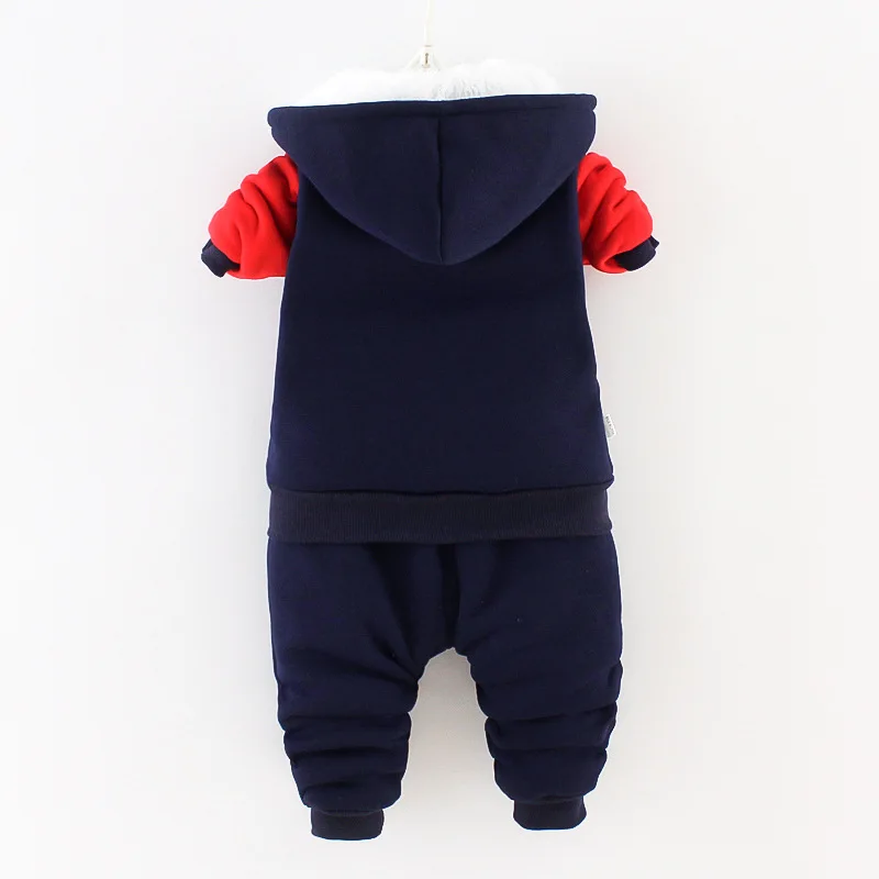 Baby PlushThickened Set Cartoon Bear Hooded zipper Jacket+Pants 2PCS Suit Children\'s Clothing Autumn Winter Boys Cotton Set 0-5Y