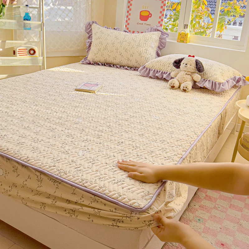 Bonenjoy 1pc Thicken Bed Cover Floral Style Bedspread Soft Mattress Protector Non-slip Bed Linen 매트리스 커버	(No Pillowcase)
