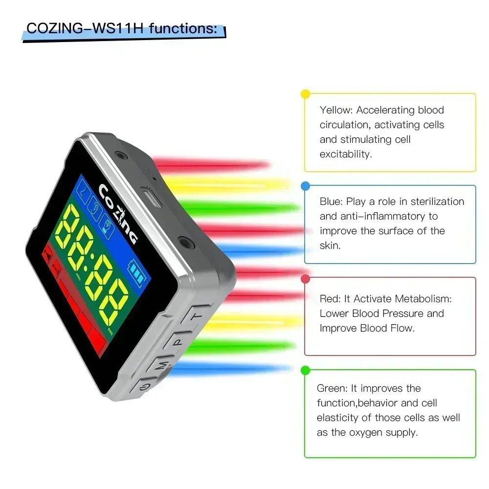 Colorful Laser Physiotherapy Wrist Watch LLLT for Diabetes Hypertension Treatment Diabetic Cholesterol Watch Tinnitus Therapy