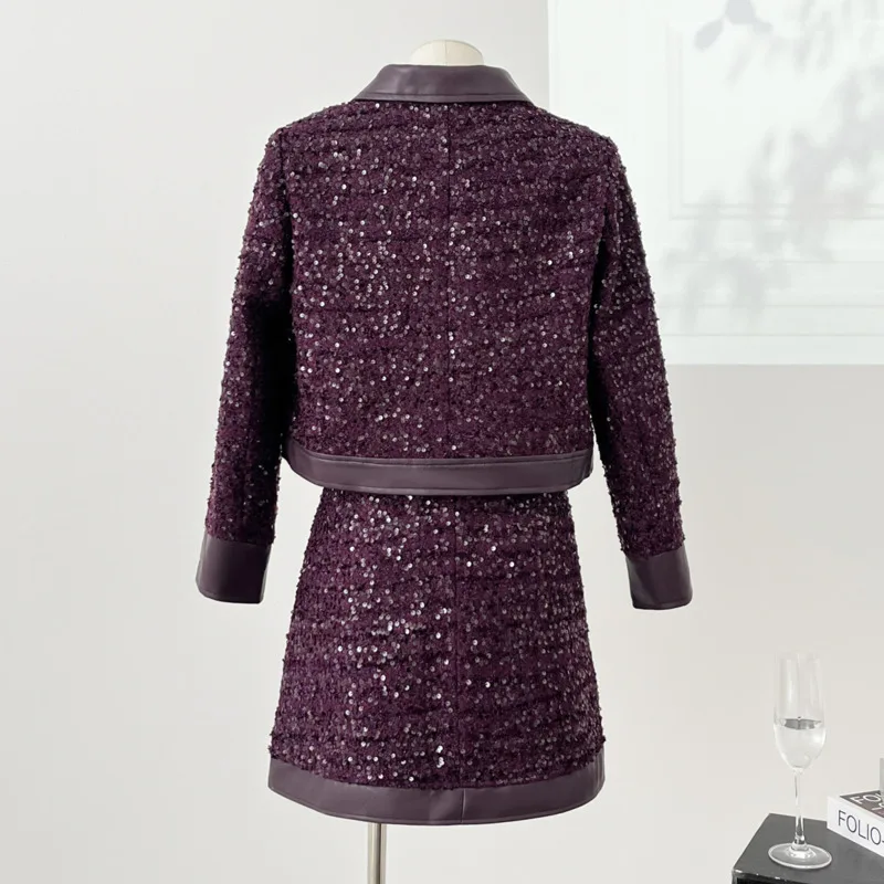 عالية الجودة الفرنسية خمر تويد قطعتين مجموعة المرأة سترة معطف + تنورة قصيرة الدعاوى Conjuntos Femininos فرقة 2 قطعة فام #2