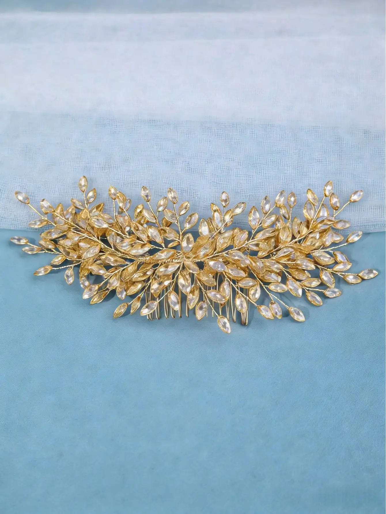 

Elegant Crystal Leaf Hair Comb For Women Bridal Wedding Party Updo Accessory