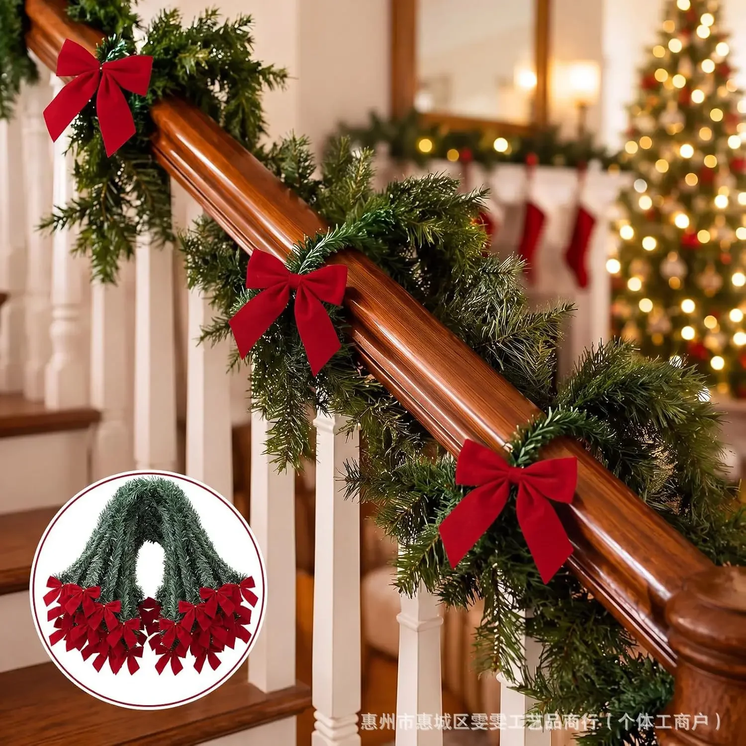 30pcs Christmas Garland Bow Artificial Pine Christmas Garland Wrappable Stair Fireplace Garland Indoor Holiday Greenery Decor - view 3