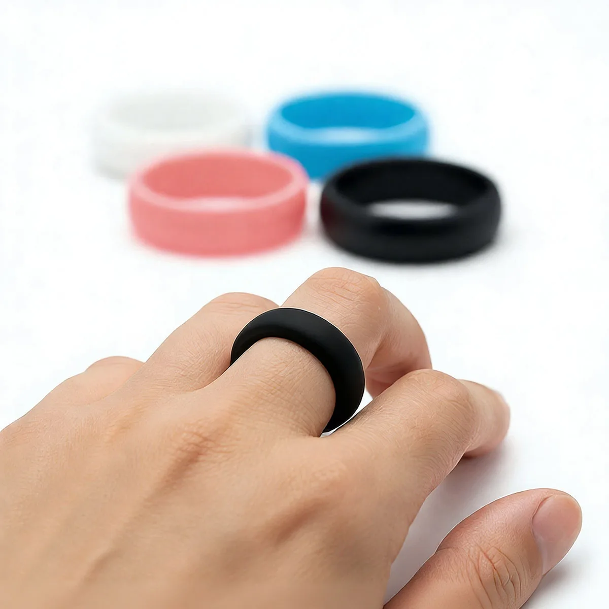 1pc Silicone Ring Hypoallergenic Crossfit Flexible Rubber Finger Rings 5.7MM For Women Party Wedding Rings