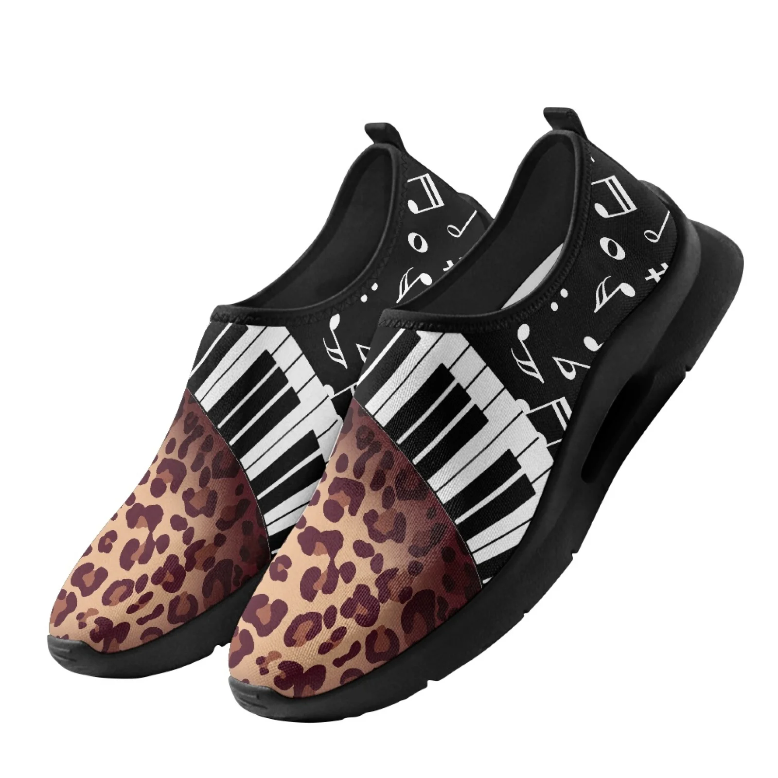 PENSTROLL Mesh & EVA Lightweight Walking Flats Slip on Sports Shoes for Men Everyday Leopard Piano Note Print