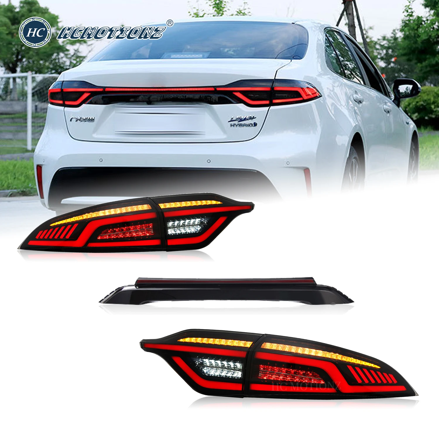 

HCMOTIONZ Tail Lights for Toyota Corolla US version 2020-2024 with Middle Lamp LED Rear Lamps Assembly Animation Lighting System