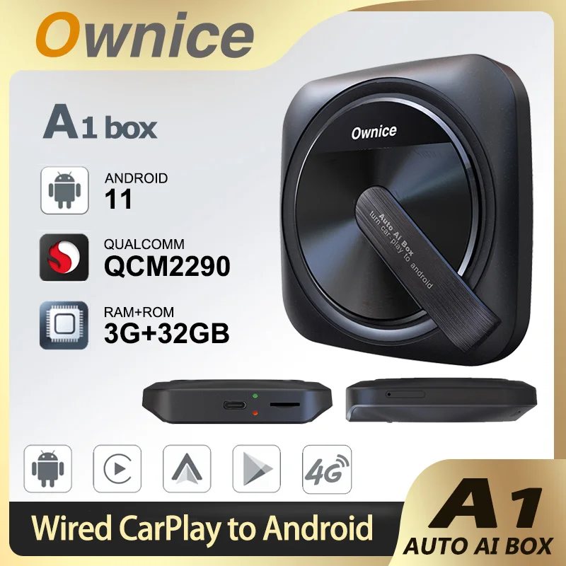 

Ownice A1 Android 11 CarPlay Mini Ai TV Box Wireless Car Play Android Auto adapter for Youtube Netflix Spotify iPTV 4G LTE GPS