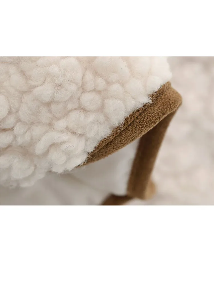 HH Women Winter New Fashion Warm Crew Neck Adjustable Waist Lamb Wool Vest Female Casual Versatile Zipper Bow Tie Sleeveless Top