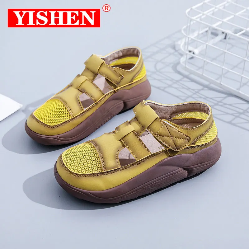 

YISHEN Sandals Women Closed Toe Sandals Breathable Hollow Summer Casual Shoes Students Walking Chunky Platform Sandalias Mujer