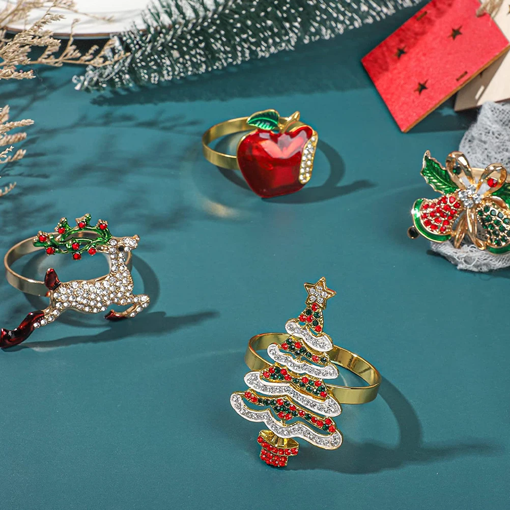 

8Pcs Xmas Napkin Rings Christmas Themed Metal Napkin Buckles Dining Table Ornaments Holiday Party Decor Dining Table Ornaments