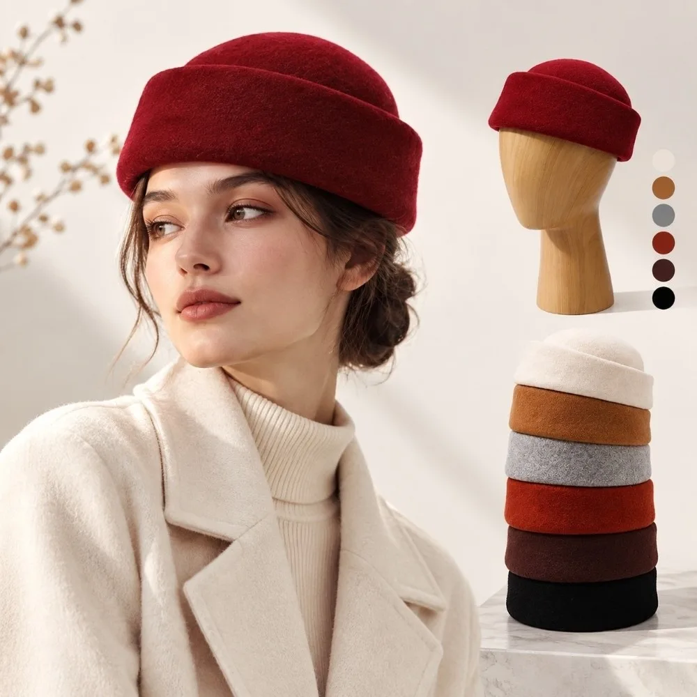 Durable Warm Insulation Dome Pillbox Hat Wool Soft Texture French Hepburn Hat Secure Fit Women Winter Hat Travel