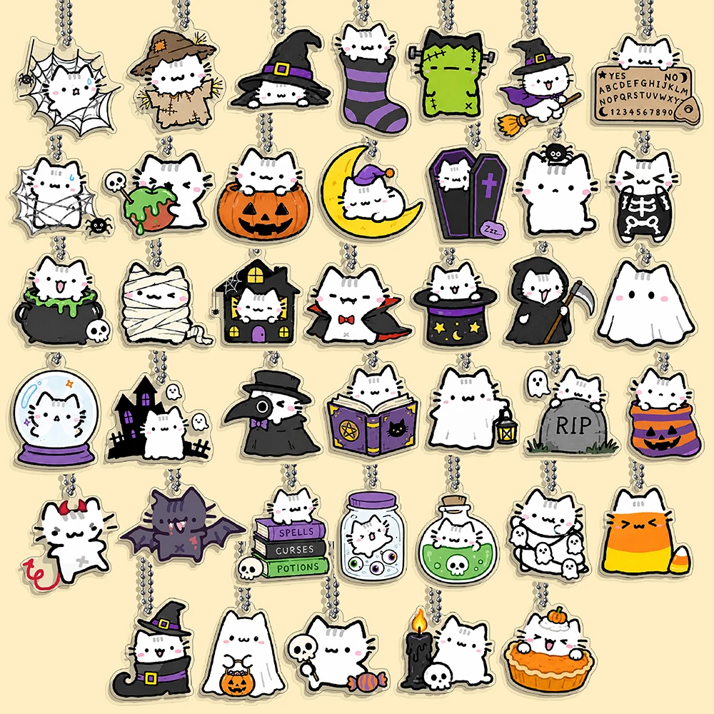 Funny Cat Character Keychain Student Women's Bag Cute Things For Best Friends Wholesale Gifts Kitty Halloween Pumpkin Ghost