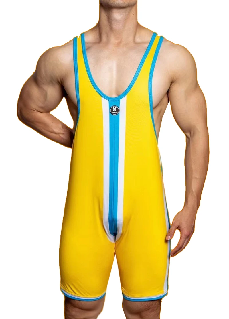 Men's Bodysuit Jumpsuit Male Cycling Wrestling Camisole Underwear Pants Fitness Sports Vest