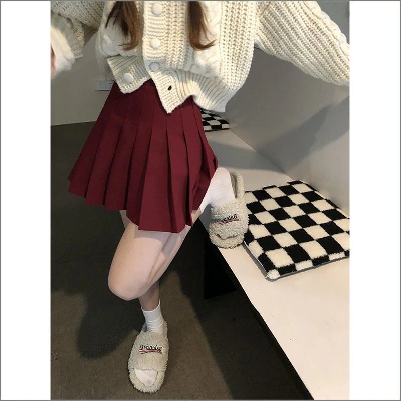 Summer Large Size College Girl Cute Spunky Versatile BM Hot Girl Spring Autumn Pleated  Skirt Short Skirt A-Line Skirt Tr...
