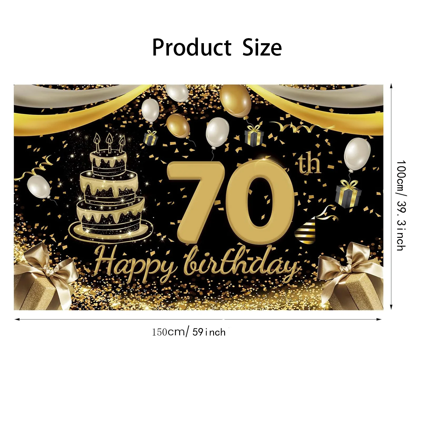 لافتة عيد ميلاد سعيد، لافتة زينة عيد الميلاد الذهبية السوداء السبعين مناسبة للرجال والنساء في أي خلفية للاحتفال بعيد الميلاد #2