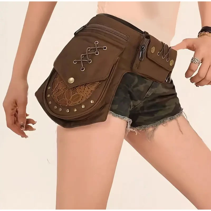 Multifunktionale Hüfttasche, Unisex-Handytasche mit Metallnieten und verstellbarem Gürtel, Beintasche, Outdoor-Hüfttasche für Damen, Edgy Purse – Detail 11