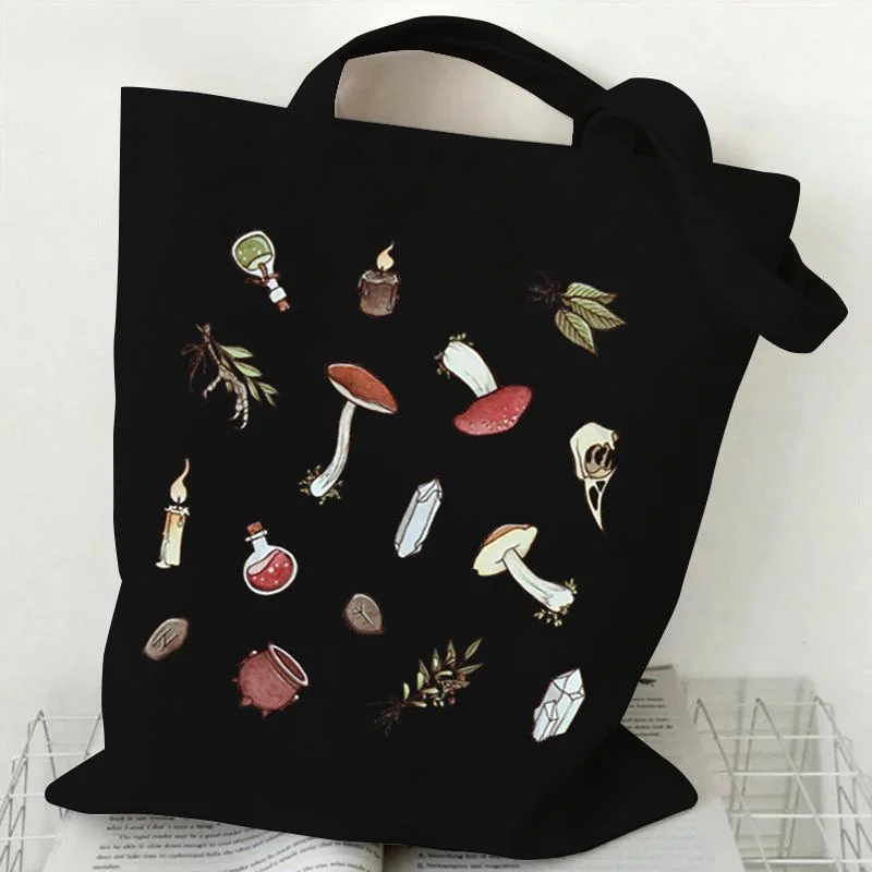 Aesthetic Canvas Tote Bag Handbag Boho Mushroom Print Shoulder Bag for Women Men Nature Lovers Stylish Minimalist Versatile Bag