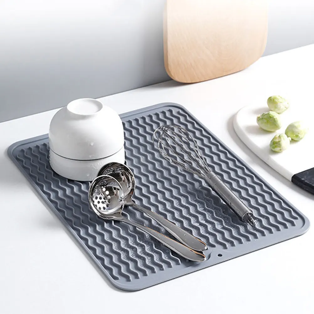 

2 Pcs Gray Silicone Sink Mat Drying Dish Drying Mat Countertop Non Slip Absorbent Dish Mats Bathroom Storage