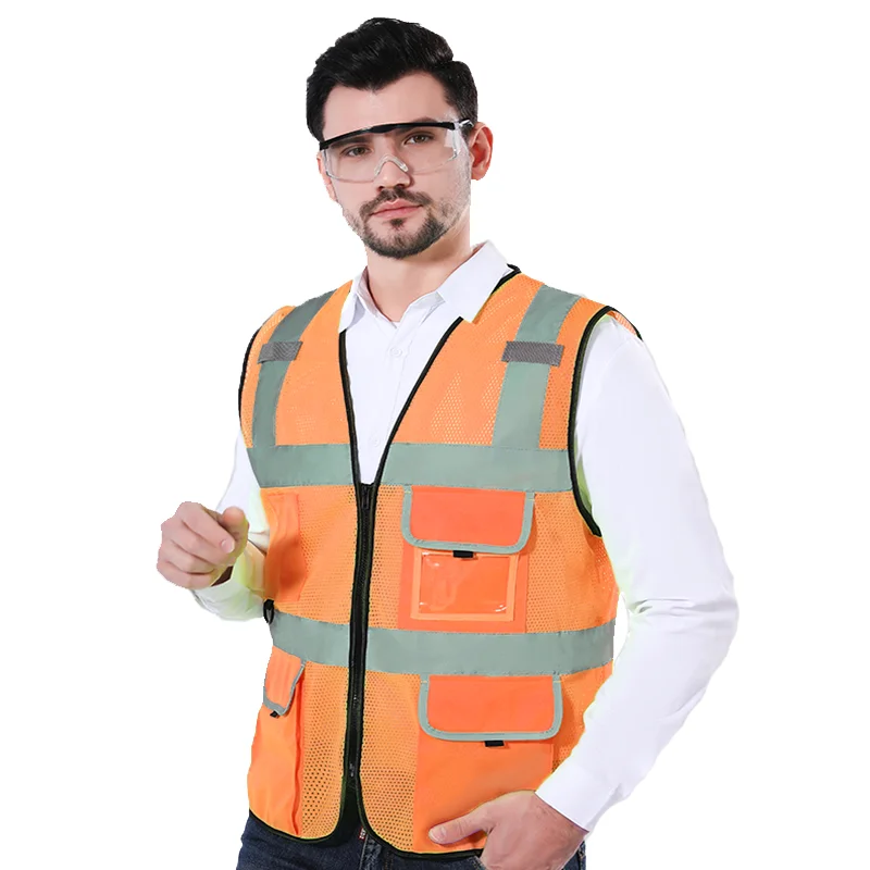 Mens Mesh Safety Work Vest Construction Work Clothes Reflective Orange Vest