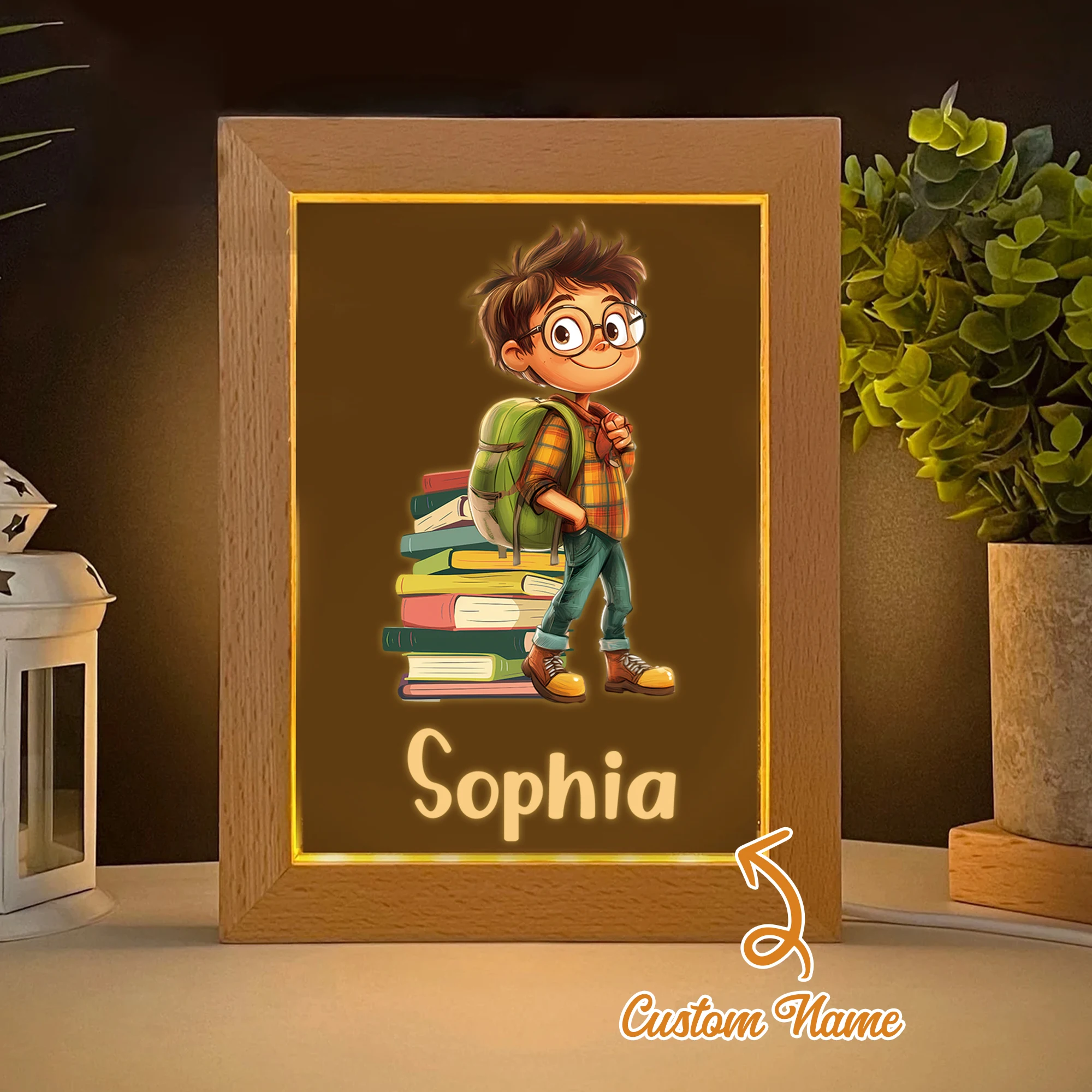 

Customized School Boy Name LED Night View Photo Frame Personalized Gift Family Living Room Bedroom Dining Room Home Decoration