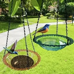 Hanging Bird Bath Feeder Set with Chain Outdoor Garden Patio Decor Floral Design PP Bird Water Dish Yard Bird Feeder Tool