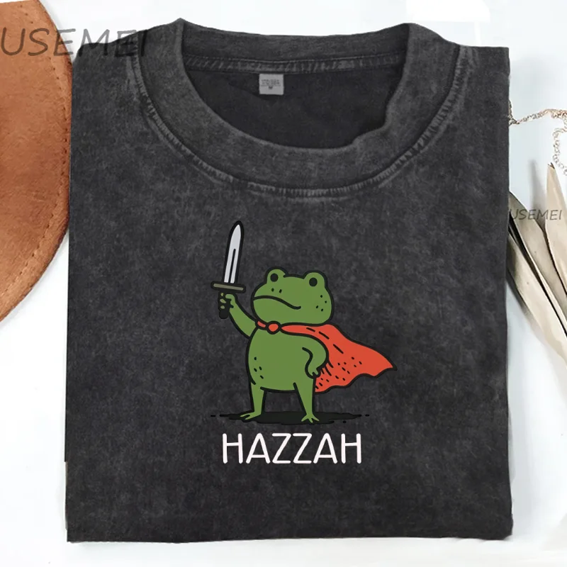 Huzzah Frog with Sword T Shirt Funny DnD T-Shirt Cotton Short Sleeve Round Neck Tshirt Streetwear Y2k Graphic Tees Loose Clothes