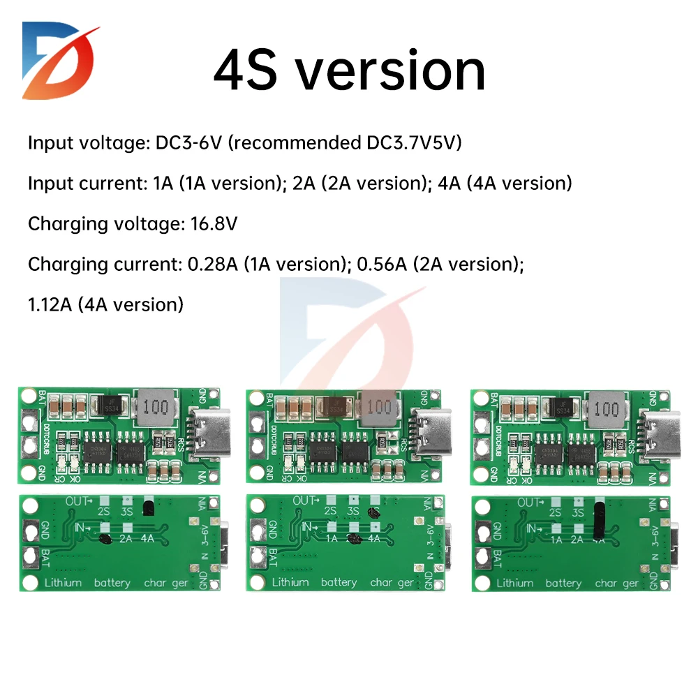 Tipo c bms 2S 3S 4S 1a 2a 4a 18650 placa de carregador de bateria lipo dc 3-6v módulo de impulso para módulo de carregador de bateria lipo