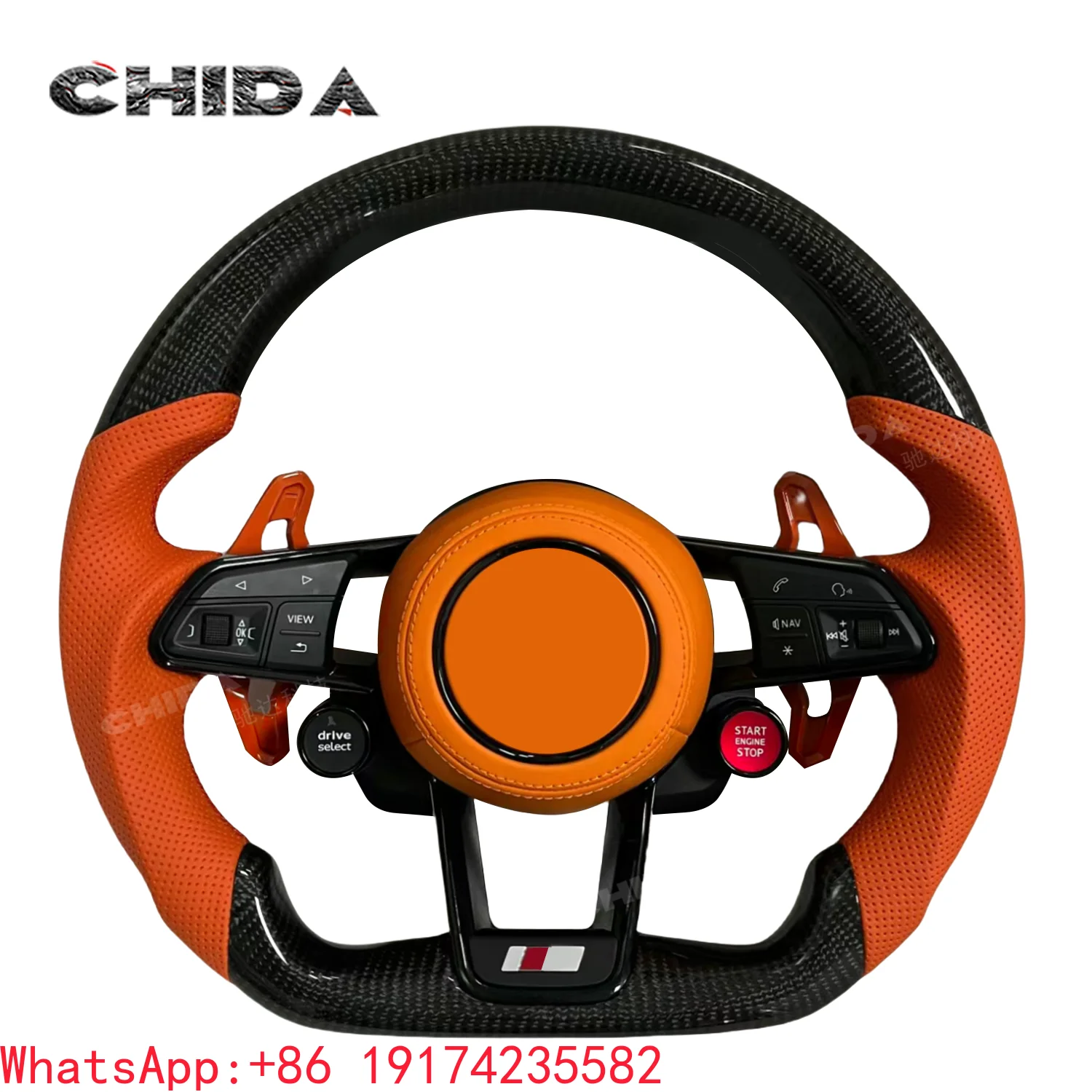 

Orange Semi-perforated Leather Custom Carbon Fibre Steering Wheel for Au-dis Q7 Q8 SQ7 SQ8 RSQ7 RSQ8 RS3 RS4 RS5 RS7 R8