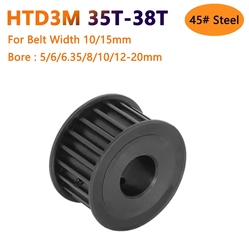 

1pc 35 36 38 Teeth HTD3M Black 45# Steel Timing Pulley HTD-3M 35T 36T 38T Synchronous Wheel for Belt Width 10/15mm Bore 5-20mm