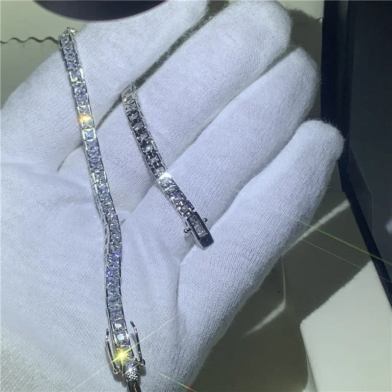 Trendy Princess cut Lab Diamond Bangle Bracelet 14K Gold Engagement Wedding Bracelets For Women Bridal Tennis Party Jewelry Gift