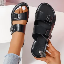 Women's Non-slip Soft-soled Slippers Women's Leather Buckle Sandals Summer Flat Slippers Women Casual Beach Slippers Women Mujer