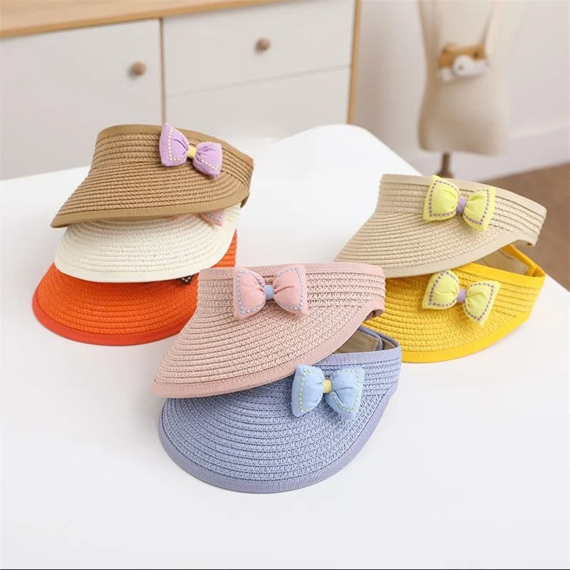 Children 2-8 Years Old Straw Woven Hat With Sticky Adjustable Baby Travel And Play Sunshade Fisherman Hat