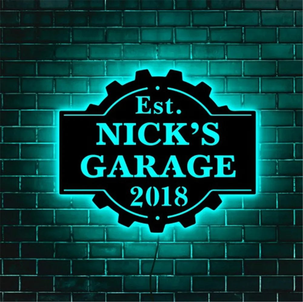 Custom Garage Neon Night Light Personalized Name&Date Wooden Lamp Man Cave LED Sign for Garage Wall Decorate 40 cm