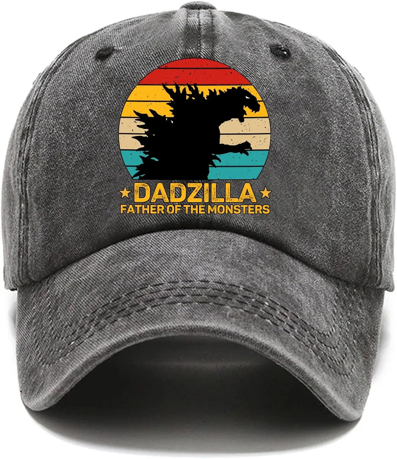 

Dadzilla Father of The Monsters Fun Distressed Washed Black Baseball Cap, Vintage Adjustable Cotton Cap, Funny Retirement Gift