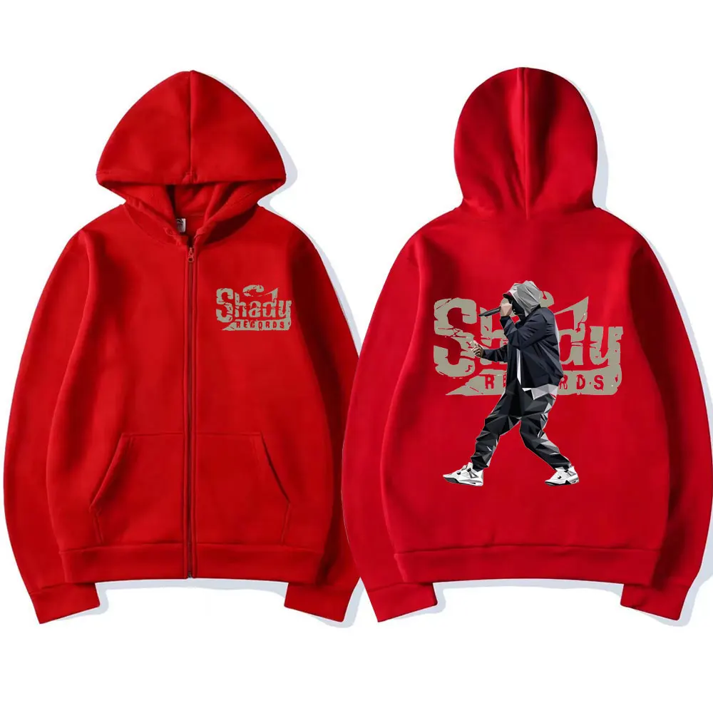 Hip Hop Sänger eminem Reiß verschluss Hoodie schlanke schattige Musik Album Rap Grafik Kapuze Männer Mode Reiß verschluss Sweatshirt Unisex Fleece Mäntel