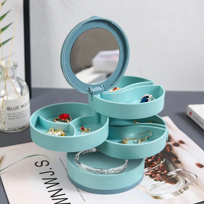 

Rotating multi-layer jewelry box earring storage box handmade earring necklace accessory holder dust-proof box small exquisite
