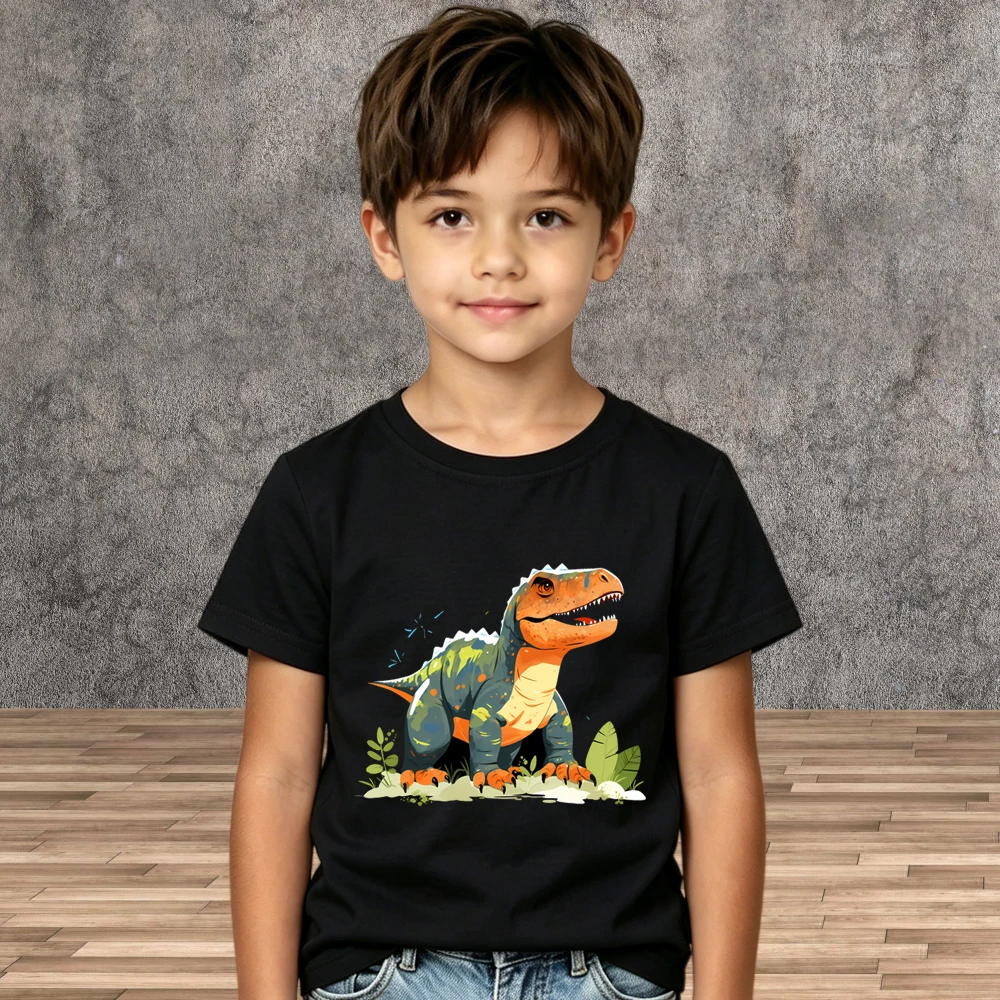 Lovely Dinosaur Print Boys T-shirt Summer Kid Pure Cotton Casual Short Sleeve Tees
