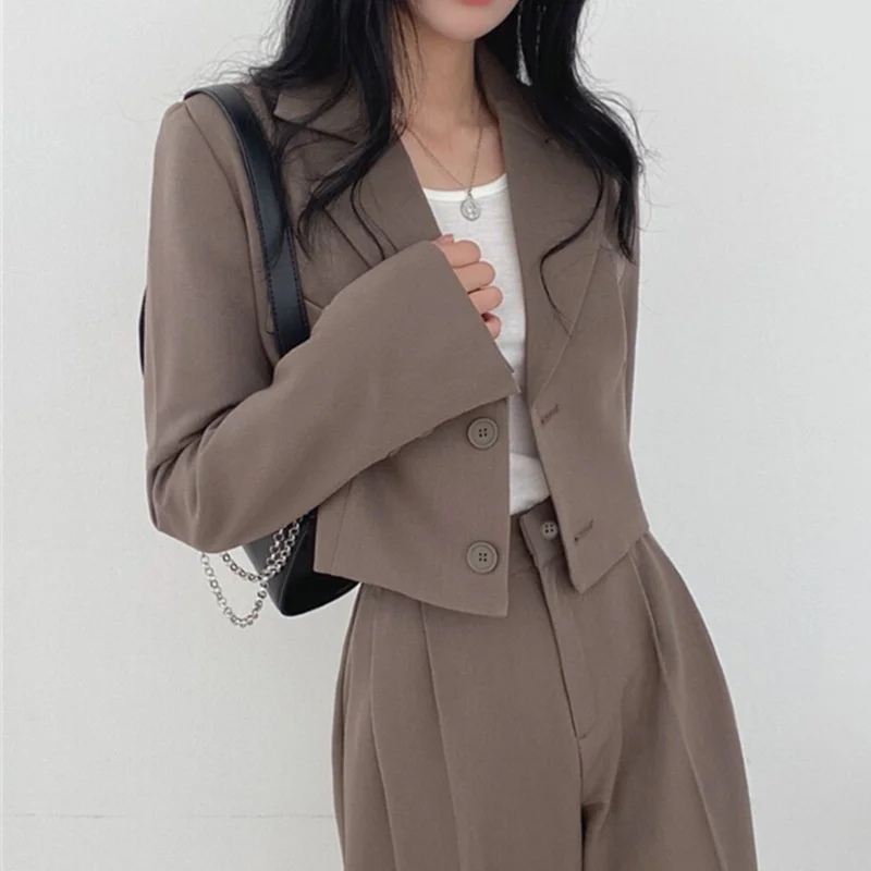

Spring 2025 Khaki Color Women's Small Suit Jacket Elegant Design Commute Style Regular Thickness Polyester Fabric