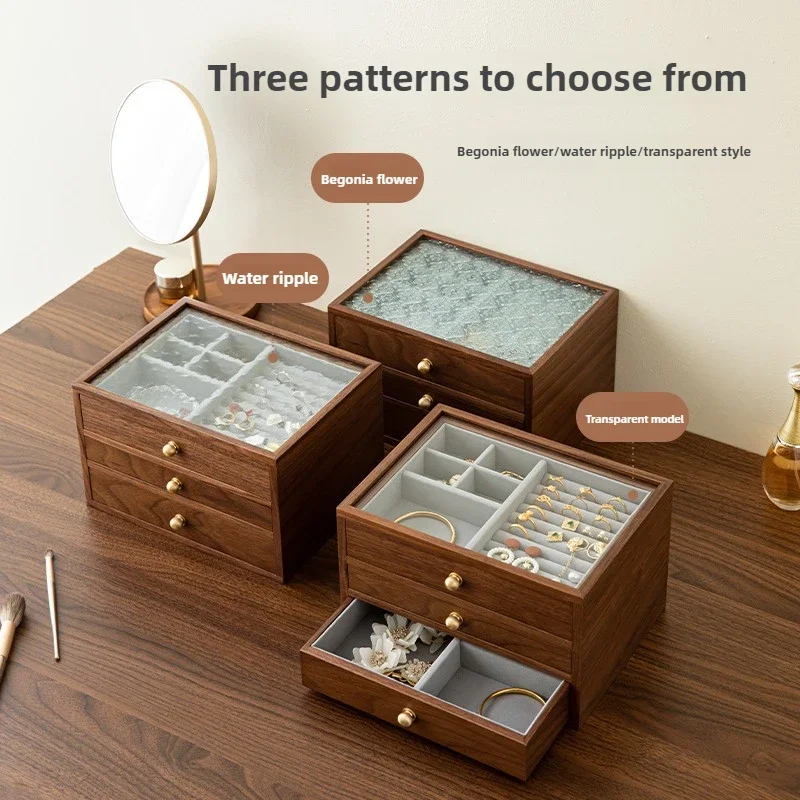 Retro Multi-Layer Storage Box Premium Wooden Jewelry Case Partitioned Storage Drawer Space-Saving Earring Necklace Display Rack