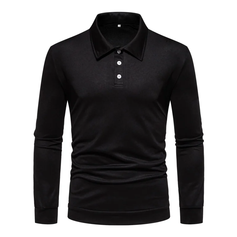 2024 foreign trade new men\'s plus size polo double-sided bead solid color long sleeved spring and autumn men\'s polo
