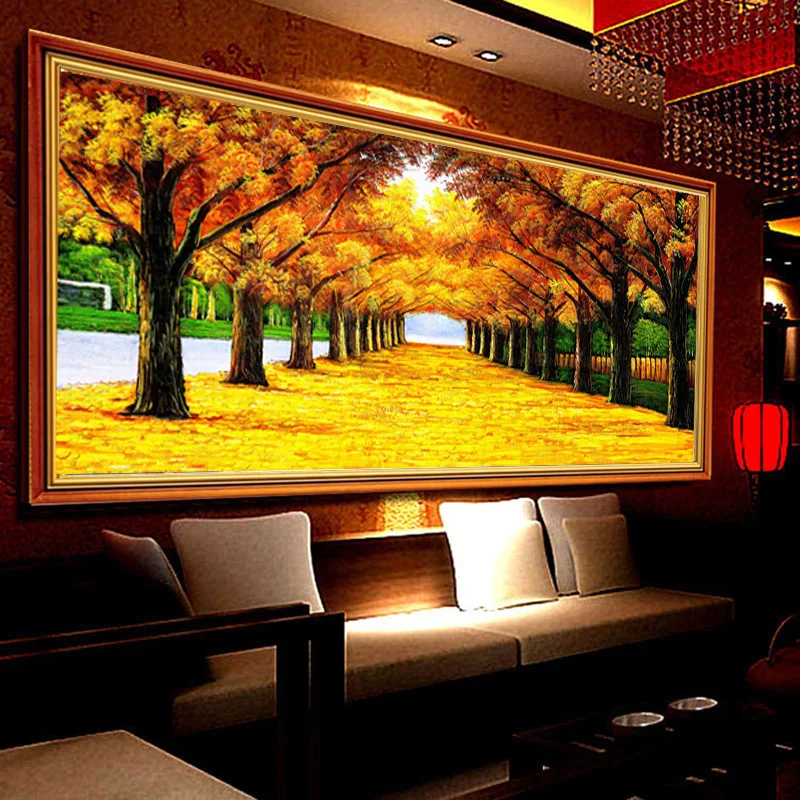 

MonaLisa Gold Ground Large Size Cross Stitch Print Living Room Wealth Tree Scenic View Home Decorative Cotton Fabric Kit