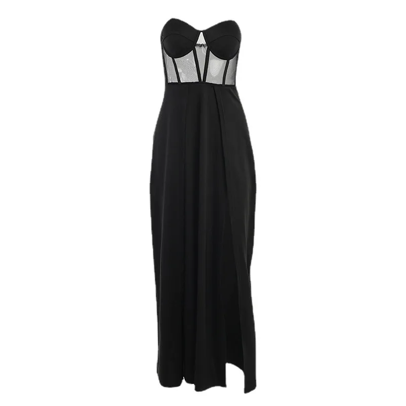 

Sexy Double Sides High Split Sweetheart Perspective Waist Back Party Long Dress Black