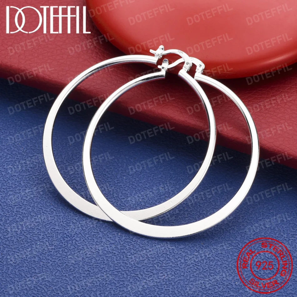 925 Sterling Silber 55mm Filigrane Flache Runde Ohrringe für Damen, Modischer Hochzeits- und Party-Schmuck als Geschenk