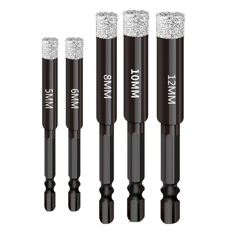 5Pack Diamond Drill Bits Set for Granite Ceramic Marble Tile Stone Glass Hard Materials, Integrated Coolant for Fast Dry